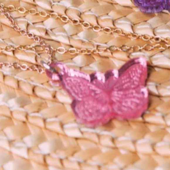 That Southern Flamingo Jewelry - Butterfly Necklace - Pink Acrylic Pendant with 18 inch Rose Gold Chain